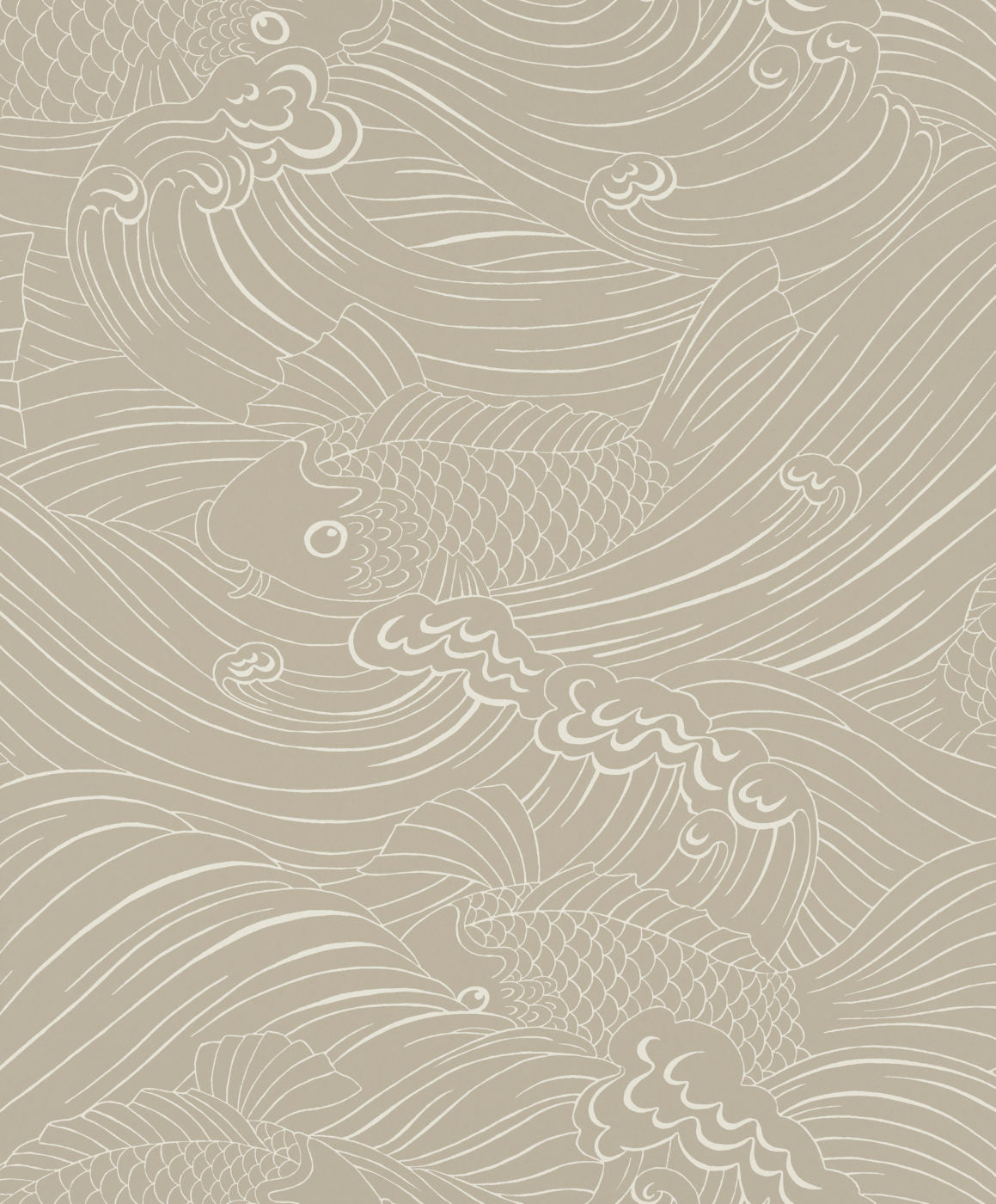 Wallpaper with inspiration from old woodcut techniques, Emma von Brömssen’s seemingly simple design Plenty more fish unveils an intriguing play with lines where fish hide in a wavy sea.