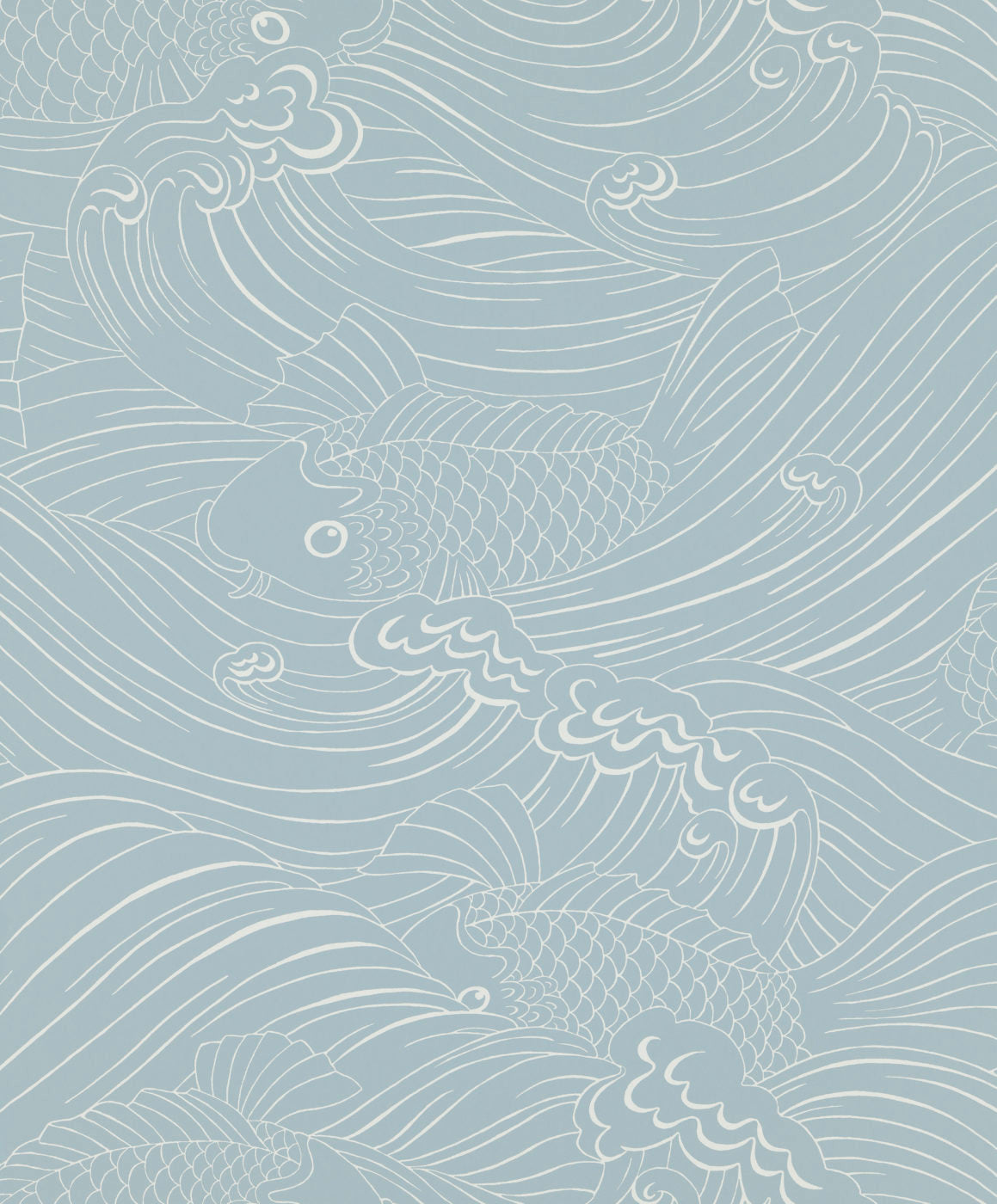 Wallpaper with inspiration from old woodcut techniques, Emma von Brömssen’s seemingly simple design Plenty more fish unveils an intriguing play with lines where fish hide in a wavy sea.