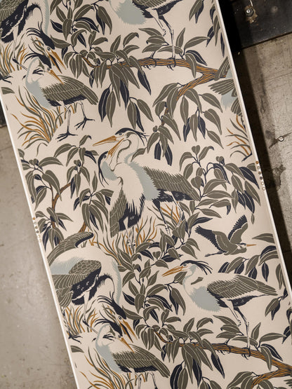  A rhythmic play with formations encouraging the eye to look for the hidden birds in the pattern of this wallpaper. 