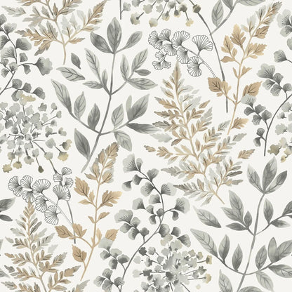 Bringing to mind the coziness of autumn, our Sigrid wallpaper in grey and golden-brown tones on a white background is bold and beautiful