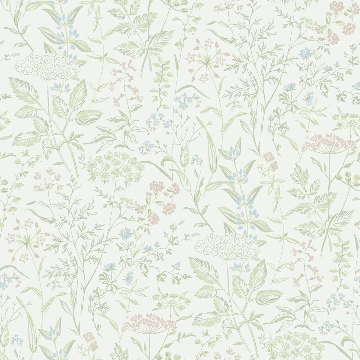 Colored in pretty pastel shades of green, blue and pink, our Emil wallpaper is brimming with vintage elegance and contemporary charm.