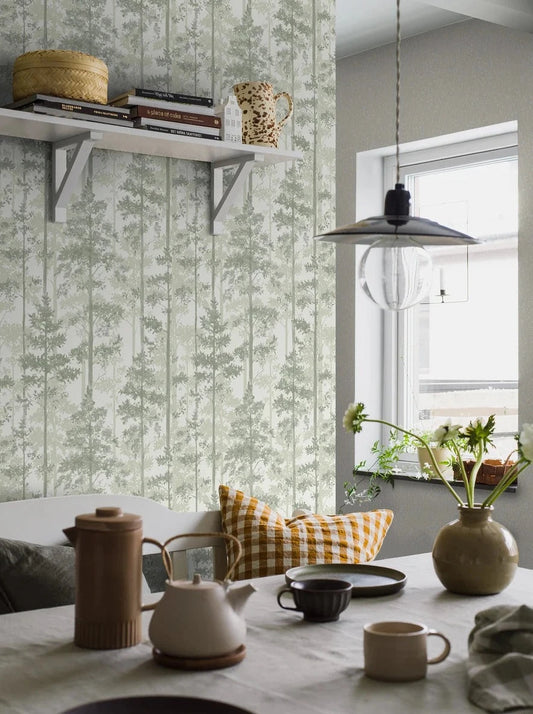 Immerse yourself in the calming embrace of a lush green forest with our Ronja wallpaper.