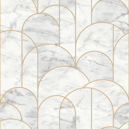 With a marble effect exquisitely accented in shimmering gold, our stunning Arch wallpaper in grey and white adds a touch of decadence to any interior. 