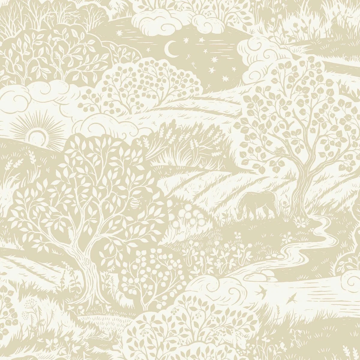 Colored in a warm and cosy oatmeal yellow, our Solängen wallpaper evokes the tranquil beauty of a summer's day. 