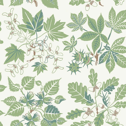 Set on a warm white background with fresh green and brown detailing, our Arboretum wallpaper in surface print is contemporary and playful.