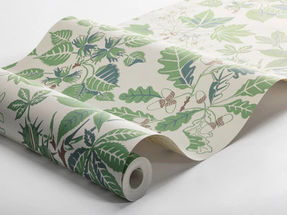 Set on a warm white background with fresh green and brown detailing, our Arboretum wallpaper in surface print is contemporary and playful.