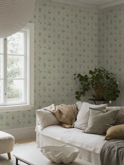 This elegant wallpaper, designed by Noomi Spange, serves as a beautiful backdrop for bedrooms, dining rooms, kitchens.