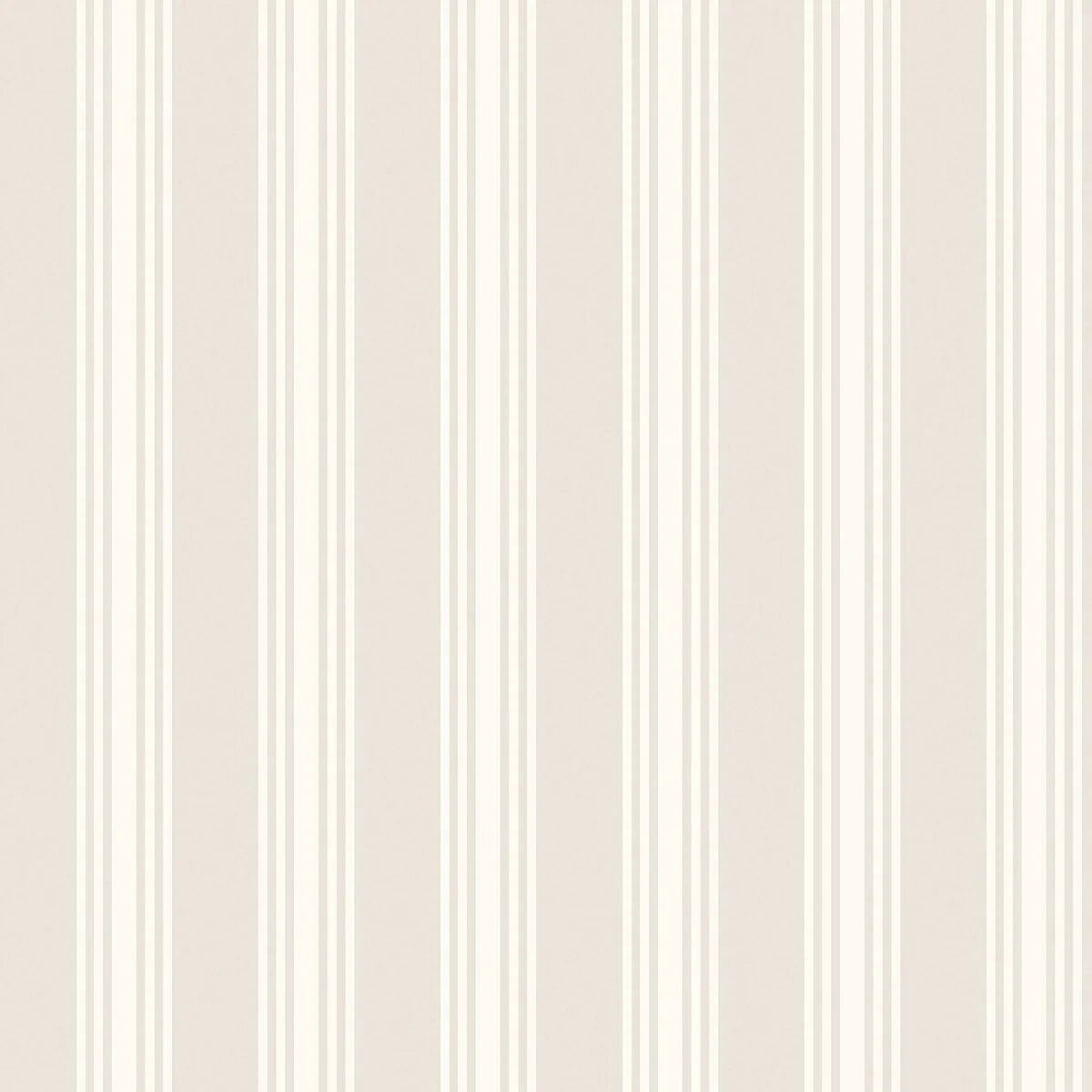 Gunnebo wallpaper has a refined Gustavian aesthetic with its cream-colored stripes set against a delicate pearl grey background.