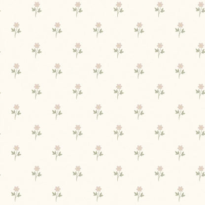  With its dainty pattern of anemone flowers colored in pink with olive green leaves, set against a cream background, this Anemone wallpaper is inspired by classic French textile designs. 