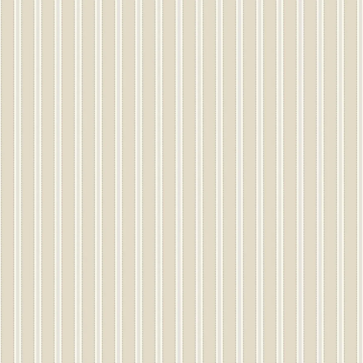 This classic striped Pärlband wallpaper has a harmonious mix of different beige tones on a cream background, accented with decorative brown dots.