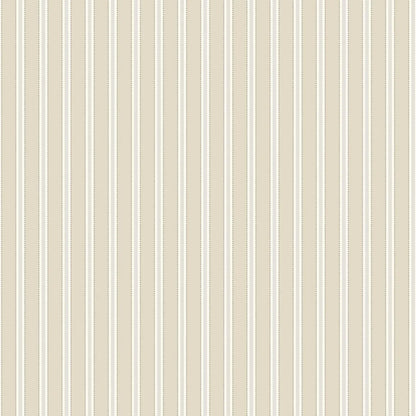 This classic striped Pärlband wallpaper has a harmonious mix of different beige tones on a cream background, accented with decorative brown dots.