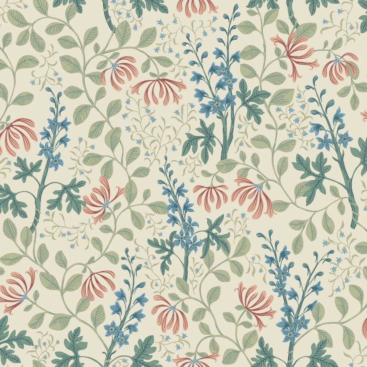 Trädgårdsfröjd wallpaper has a rich and multicolored floral pattern on a beige background.