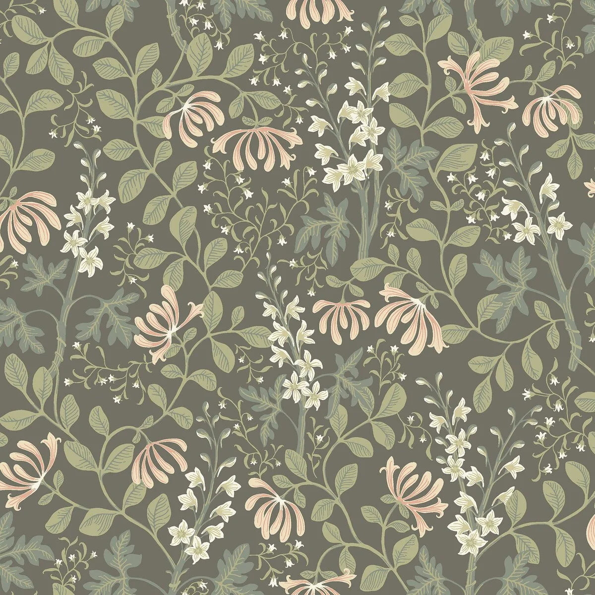 Trädgårdsfröjd wallpaper in dark green brings an enchanting, naturalistic touch to the room.