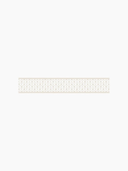  Featuring a dense yet subtle repeat geometric pattern, our Kalles Bård wallpaper border is colored in warm light beige tones and set on a fresh white background. 