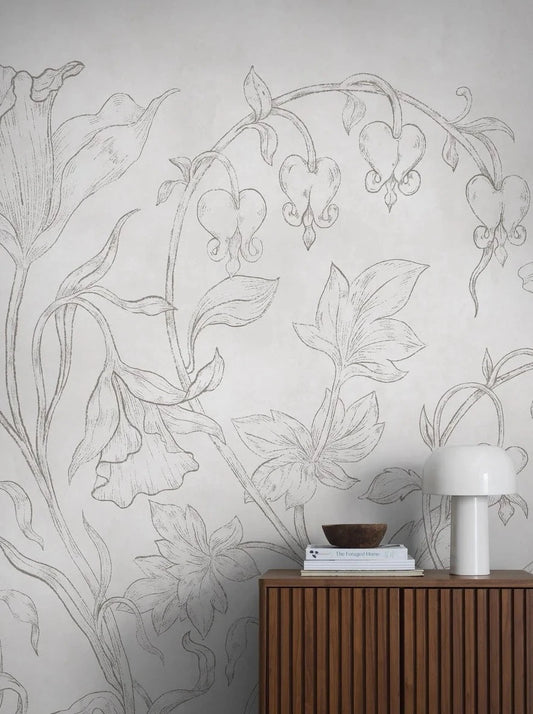 The light mural wallpaper Burning Heart is like a beautiful wall painting, just started as a sketch on a plastered wall