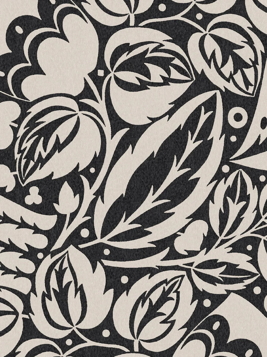 Josef Hoffmann’s Leipzig wallpaper features bold, bell-shaped flowers and leaves in a modernist expression.