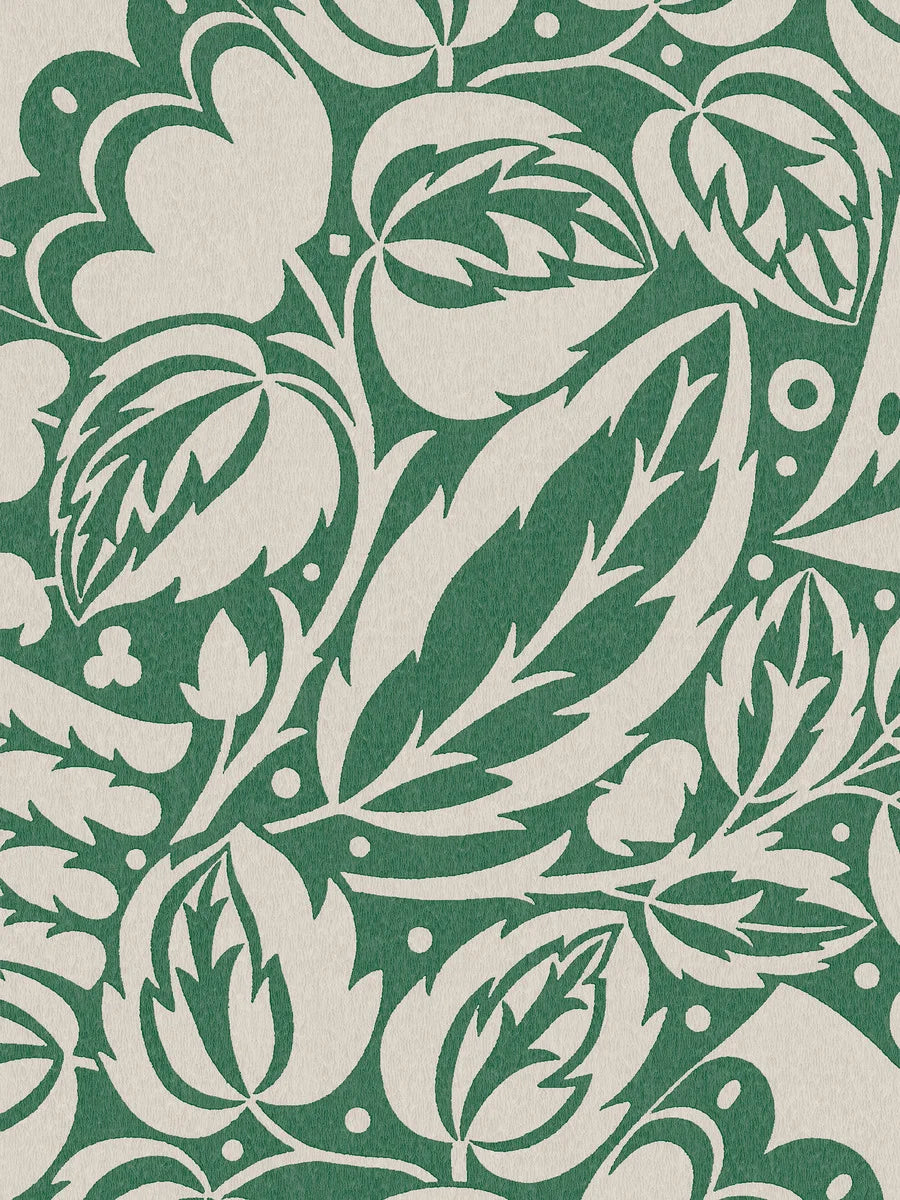 This beautiful Leipzig wallpaper designed by Josef Hoffmann is presented here in a new green tone. 