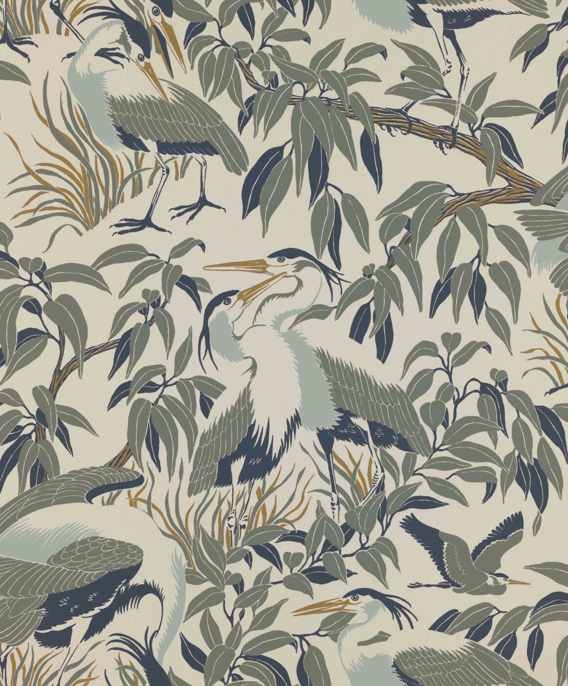  A rhythmic play with formations encouraging the eye to look for the hidden birds in the pattern of this wallpaper. 