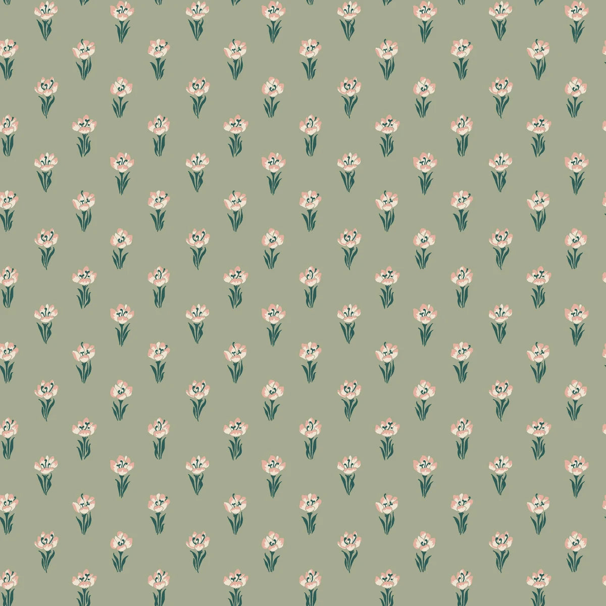 Betty wallpaper - eight tiny crocuses named "Timeless" are gathered in this decorative pattern, created in collaboration with Johanna Bradford.