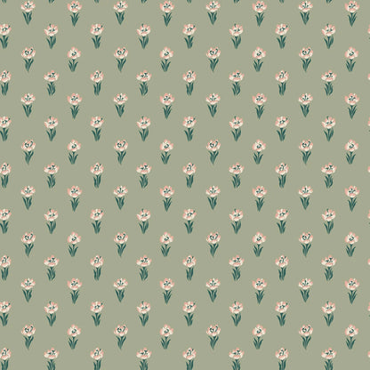 Betty wallpaper - eight tiny crocuses named "Timeless" are gathered in this decorative pattern, created in collaboration with Johanna Bradford.