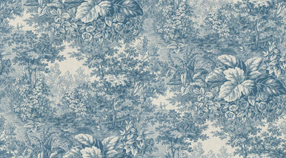 Based on a textile print from 19th century France featuring lush forest clearings that lay the wallpaper like an embracing blanket over the walls.