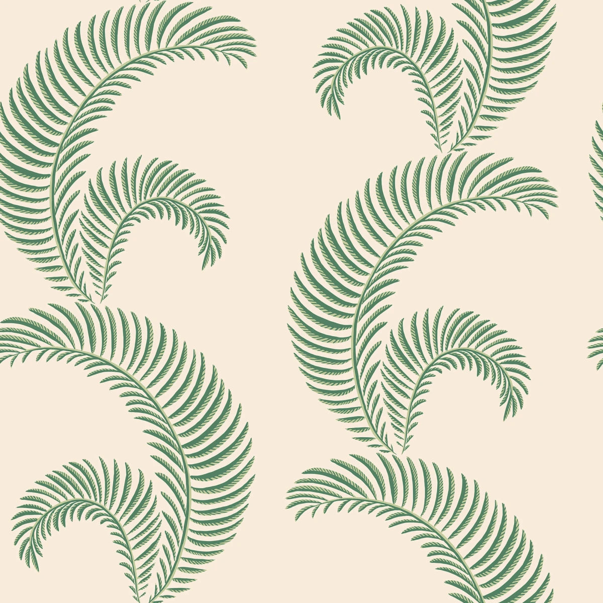 Sophisticated wallpaper with a stylized edge, these graphic palm leaves lend a sleek and luxurious atmosphere to the room.