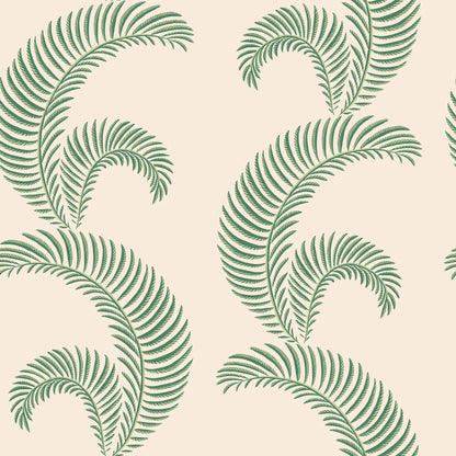 Sophisticated wallpaper with a stylized edge, these graphic palm leaves lend a sleek and luxurious atmosphere to the room.