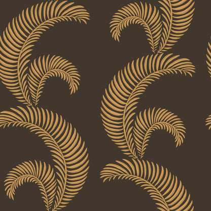 Sophisticated wallpaper with a stylized edge, these graphic palm leaves lend a sleek and luxurious atmosphere to the room.